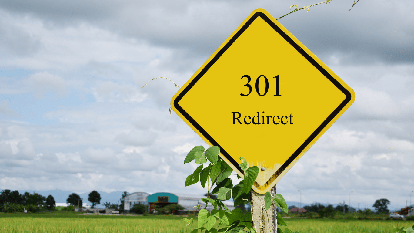 A road sign that reads 301 redirect.